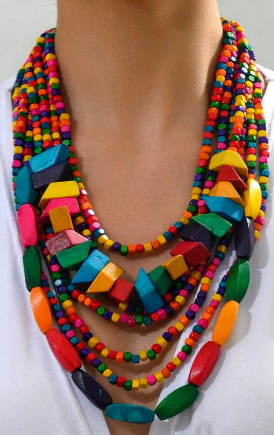 Colorful Wood Layed Necklaces